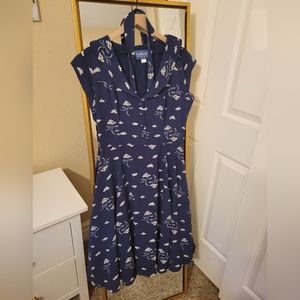 Collectif Blue floral dress with sash belt